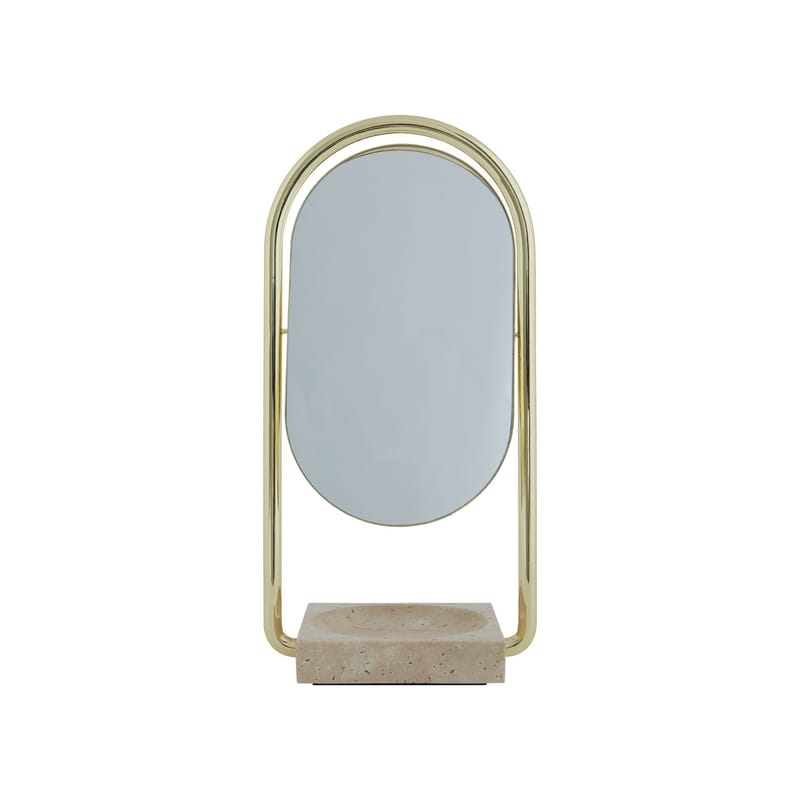 Dekoration - Spiegel - Stellspiegel Angui gold metall / Travertin - L 17,2 x H 35 cm - AYTM - Goldfarben / Travertin - Glas, Stahl, Travertin Stein
