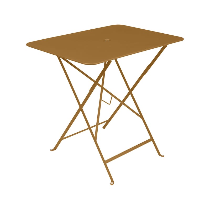 Jardin - Tables de jardin - Table pliante Bistro métal jaune / 77 x 57 cm - 4 personnes / Trou parasol - Fermob - Pain d\'épices - Acier laqué