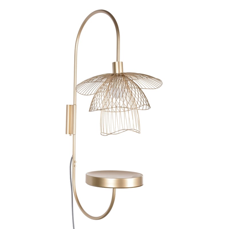 Lighting - Wall Lights - Papillon Wall light with plug metal beige / H 75 cm - Shelf - Forestier - Champagne - Powder coated steel