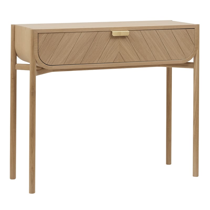Furniture - Console Tables - Marius Console natural wood / With drawer - L 100 cm - Hartô - Natural oak - MDF veneer oak, Metal, Solid oak