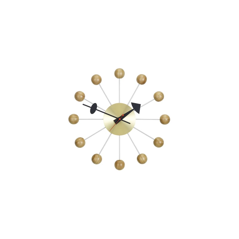 Décoration - Horloges  - Horloge murale Ball Clock bois naturel / By George Nelson, 1948-1960 / Ø 33 cm - Vitra - Cerisier naturel / Laiton - Cerisier naturel, Laiton