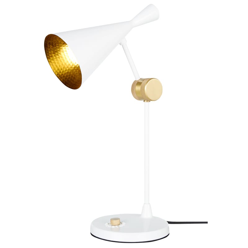 Luminaire - Lampes de table - Lampe à poser Beat métal blanc / H 48 cm - Tom Dixon - Blanc brillant - Fonte, Laiton