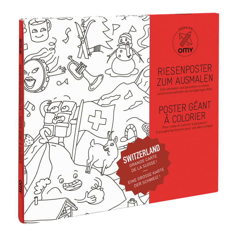 Décoration - Pour les enfants - Poster à colorier Suisse papier blanc noir / 100 x 70 cm - OMY Design & Play - Suisse - Papier recyclé