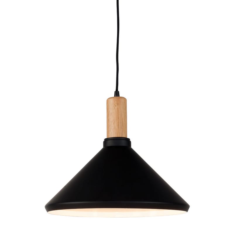 Luminaire - Suspensions - Suspension Melbourne Medium métal bois noir /Ø 35 x H 30 cm - It\'s about Romi - Medium / Noir & bois - Acier peint, Hévéa