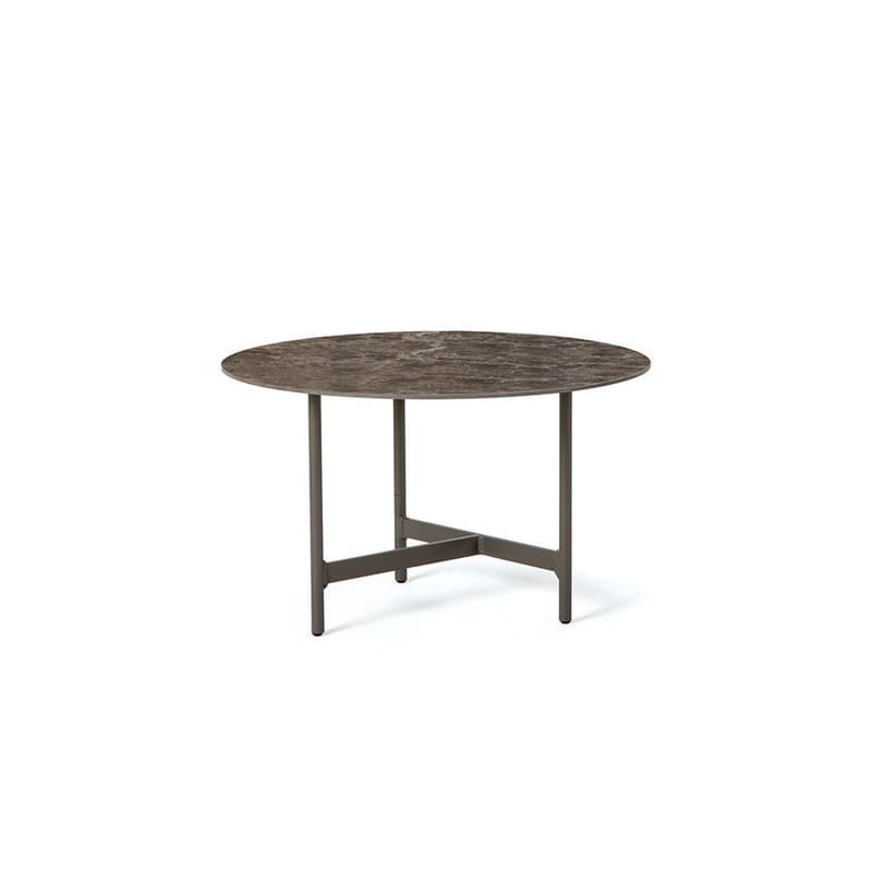 Mobilier - Tables basses - Table basse Calipso céramique marron / Ø 53 x H 33 cm - Ethimo - Marron (céramique) / Pied gris foncé - Aluminium, Céramique
