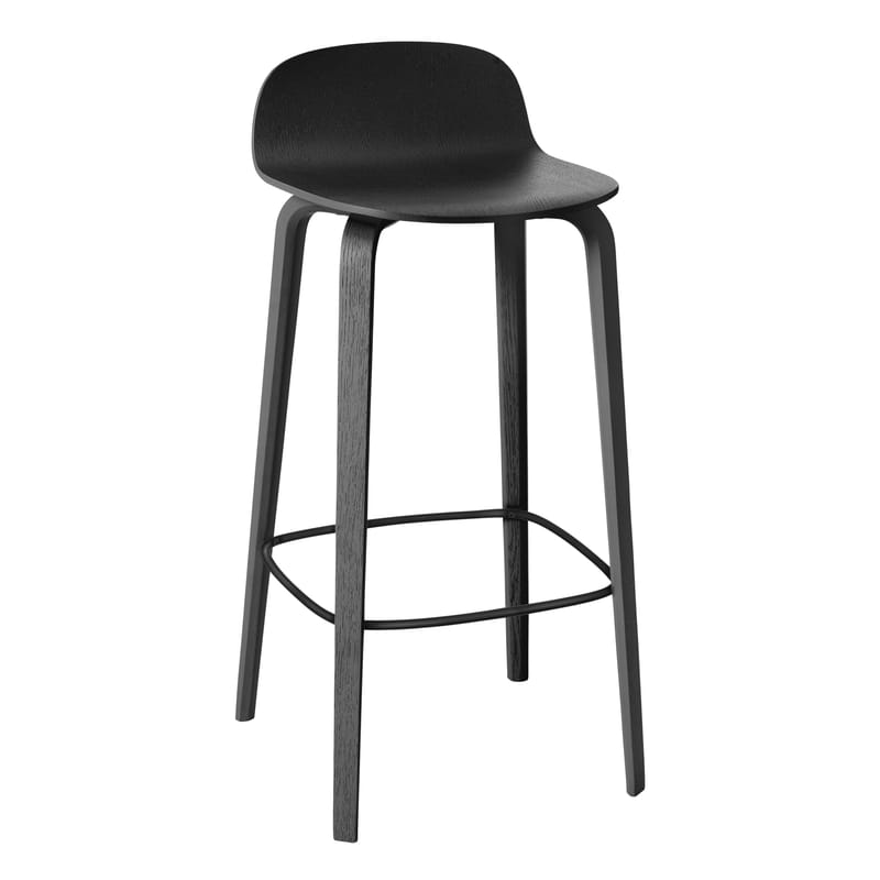 Furniture - Bar Stools - Visu Bar stool wood black Wood - H 65cm - Muuto - Black - Varnished ashwood, Varnished steel