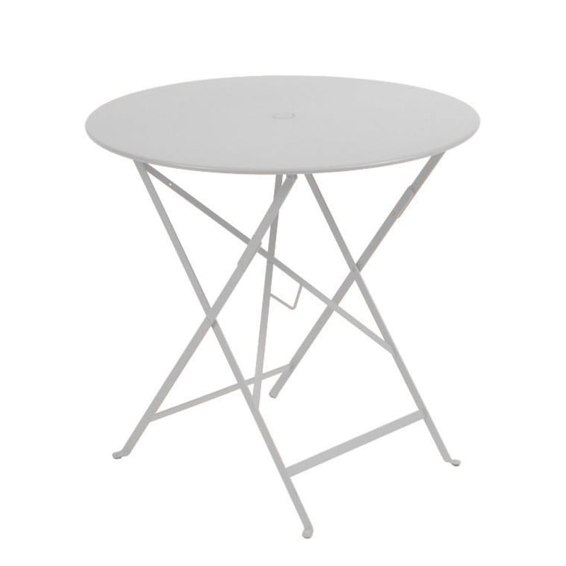 Outdoor - Garden Tables - Bistro Foldable table grey silver metal Ø 77cm - Foldable - With umbrella hole - Fermob - Steel grey - Lacquered steel