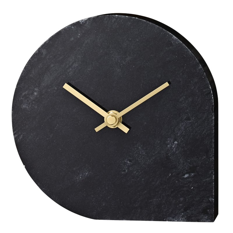 Décoration - Horloges  - Horloge à poser Stilla pierre noir / Marbre - Ø 16 cm - AYTM - Marbre noir / Aiguilles dorées - Marbre, Métal doré