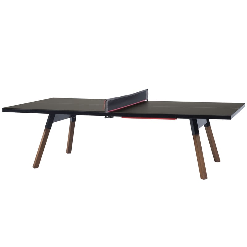 Outdoor - Gartentische - Table Y&M / L 220 cm - Table ping pong & repas - RS BARCELONA - Schwarz / Stuhlbeine holzfarben - HPL, Iroko-Holz, Stahl