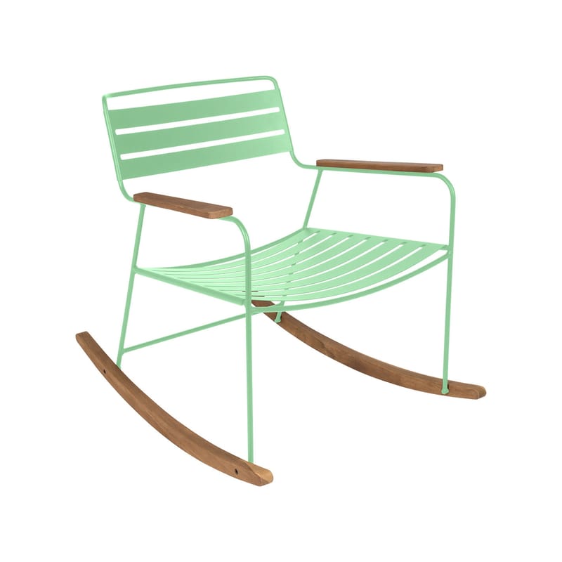 Mobilier - Fauteuils - Rocking chair Surprising métal vert / teck - Fermob - Vert opaline - Acier, Teck