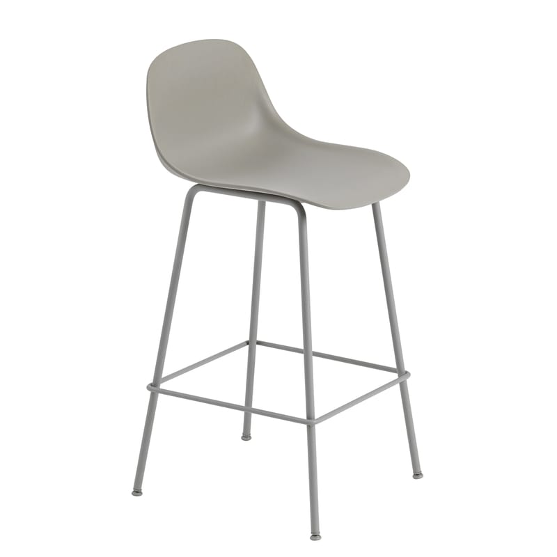 Mobilier - Tabourets de bar - Chaise de bar Fiber Bar plastique matériau composite gris / H 65 cm - Muuto - Gris - Acier peint, Matériau composite recyclé