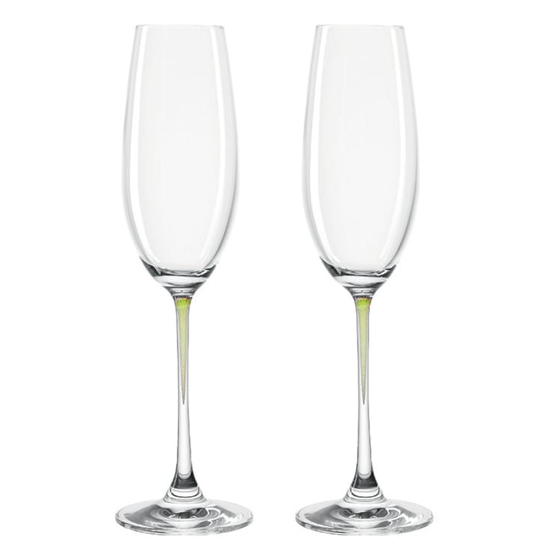 Table et cuisine - Verres  - Flûte à champagne La Perla verre vert transparent / Set de 2 - Leonardo - Vert - Verre Teqton®