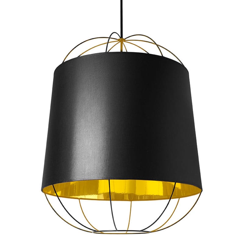 Lighting - Pendant Lighting - Lanterna  Medium Pendant metal textile black gold - Petite Friture - Black / Gold - Cotton, Lacquered steel, PVC