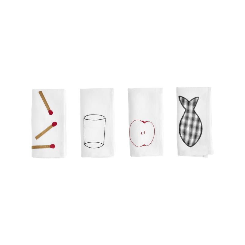 Dossiers - Une garden party réussie - Serviette de table Sobremesa tissu blanc / Set de 4 - Lin & coton / 45 x 45 cm - Hay - Fond blanc - Coton, Lin
