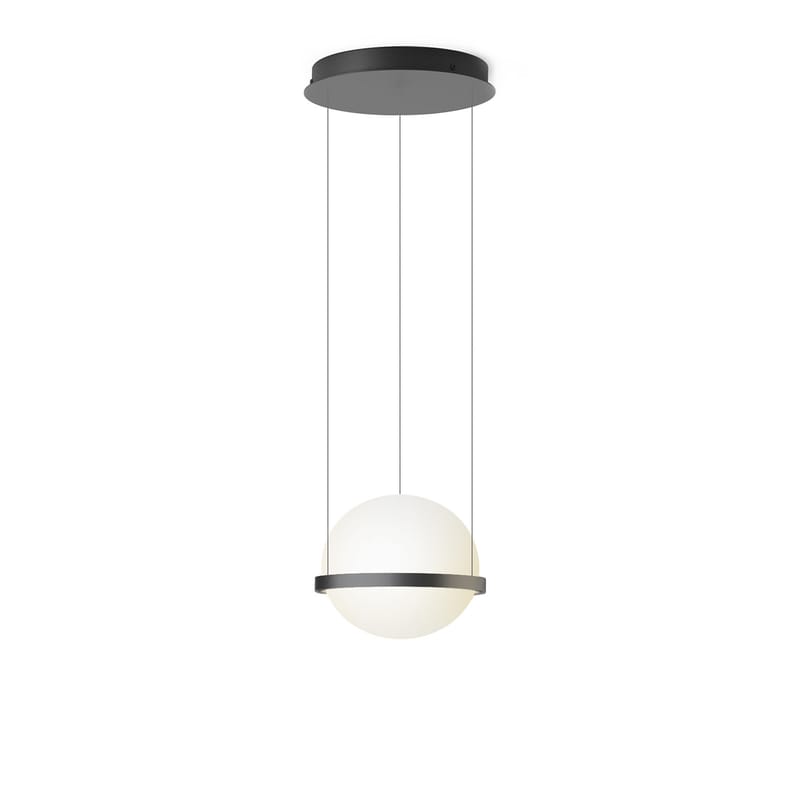 Luminaire - Suspensions - Suspension Palma LED / Verticale - Vibia - Laqué graphite mat - Aluminium, Verre soufflé opalin