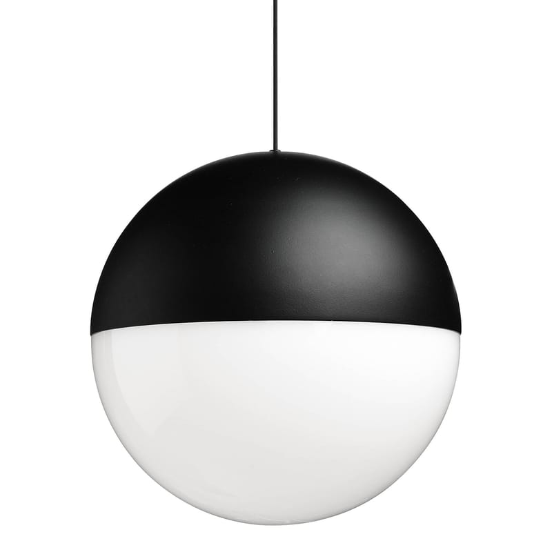 Luminaire - Suspensions - Suspension String Light Sphere métal noir LED / Câble 12 mètres - Sans module électrique - Flos - Sphère / Noir - Aluminium peint, Polycarbonate, Tissu