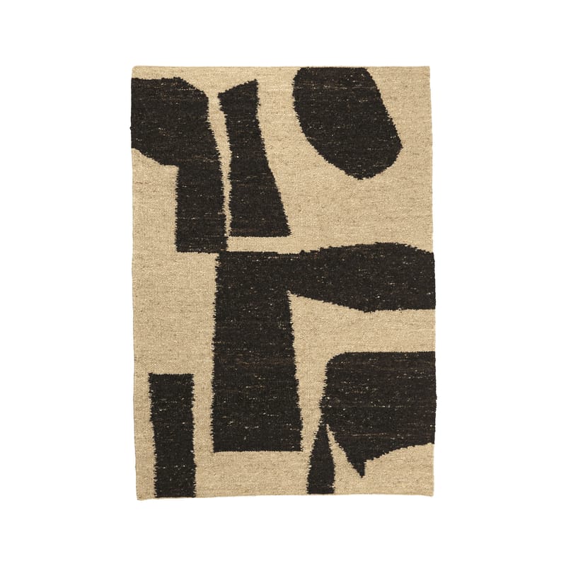 Décoration - Tapis - Tapis Piece tissu blanc / 140 x 200 cm - Tissé main - Ferm Living - Blanc cassé / Café - Laine de Nouvelle-Zélande