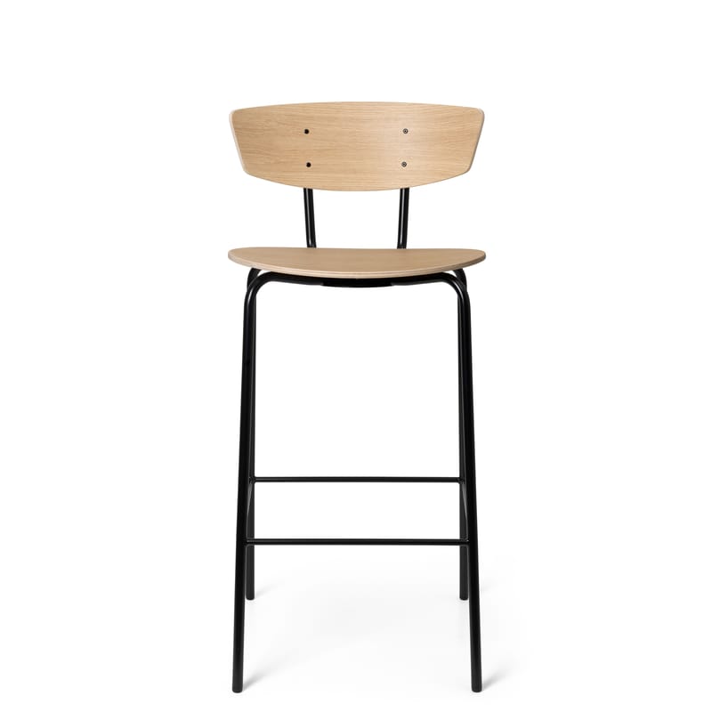 Mobilier - Tabourets de bar - Chaise de bar Herman bois naturel / H 64 cm - Ferm Living - Chêne blanchi (assise bois) - Acier, Contreplaqué de chêne FSC