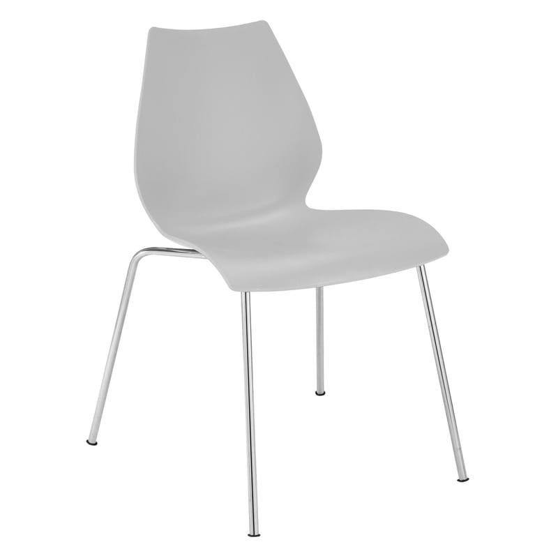 Mobilier - Chaises, fauteuils de salle à manger - Chaise empilable Maui plastique gris - Kartell - Gris Clair / Pieds chromés - Acier chromé, Polypropylène
