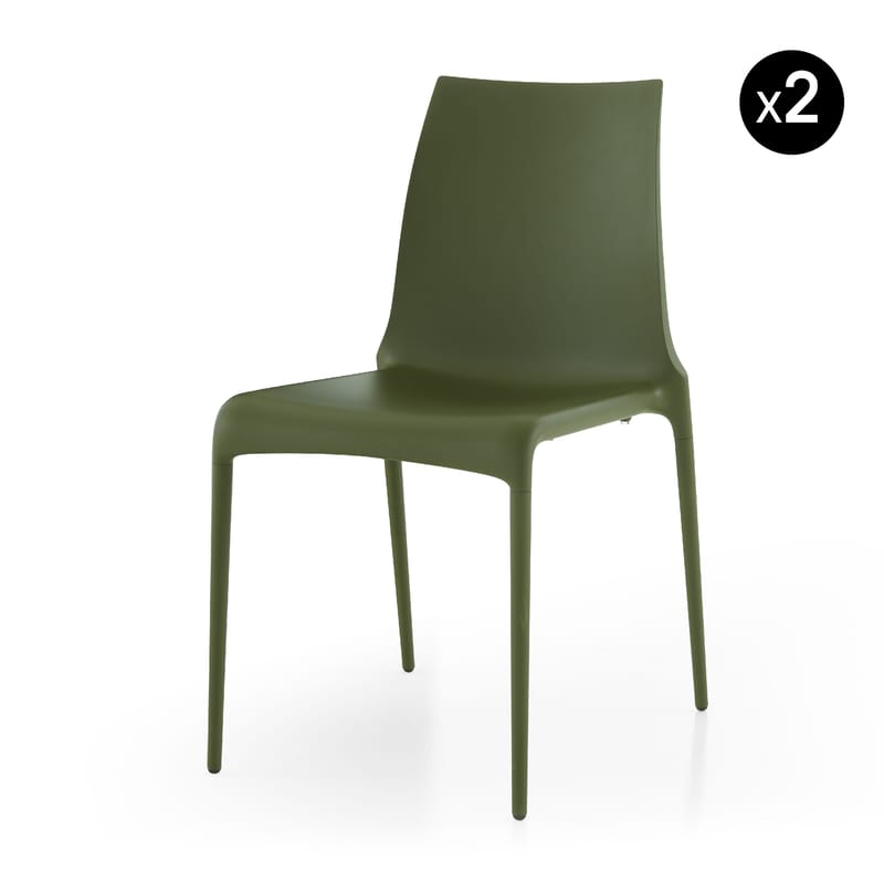 Mobilier - Chaises, fauteuils de salle à manger - Chaise empilable Petra plastique vert / Set de 2 - Cinna - Vert Olive - Aluminium laqué