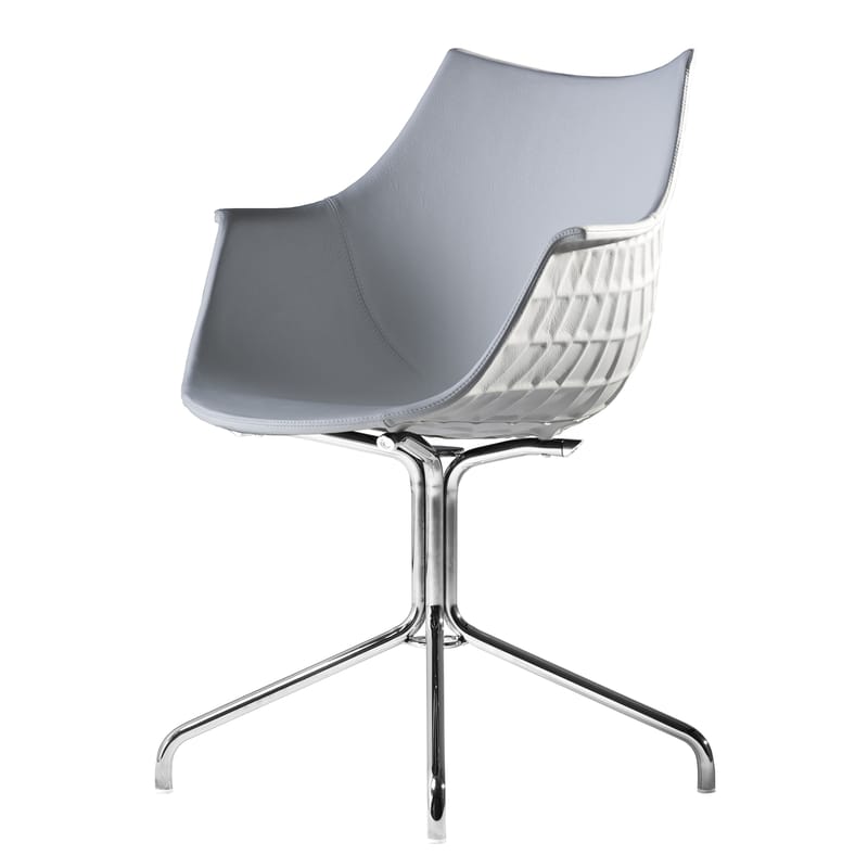 Mobilier - Chaises, fauteuils de salle à manger - Fauteuil Méridiana métal cuir blanc - Driade - Cuir blanc - Acier chromé, Cuir, Polycarbonate