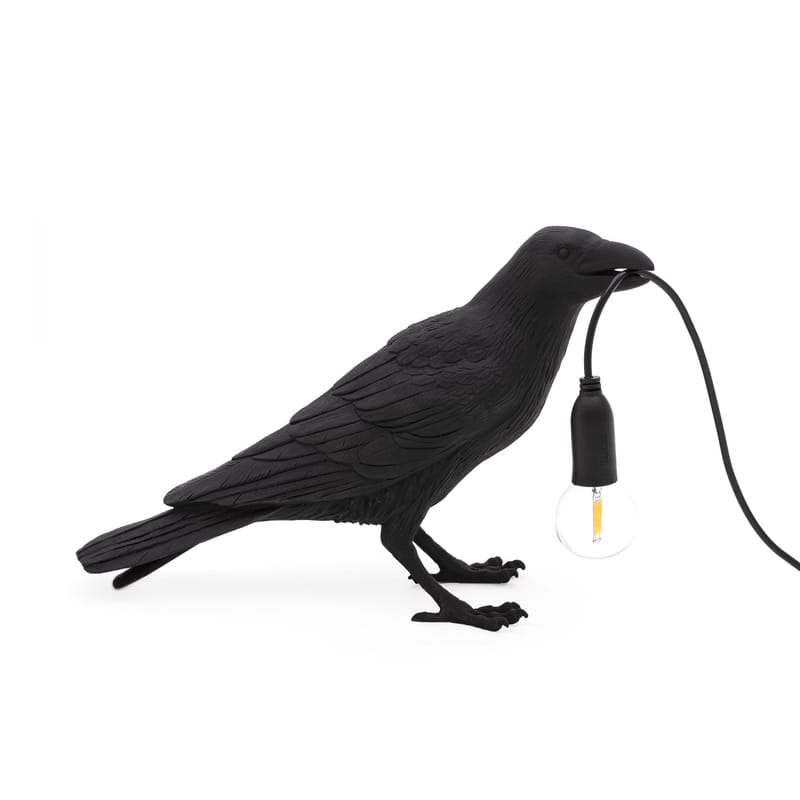 Luminaire - Lampes de table - Lampe de table Bird Waiting / Corbeau immobile plastique noir - Seletti - Corbeau immobile / Noir - Résine