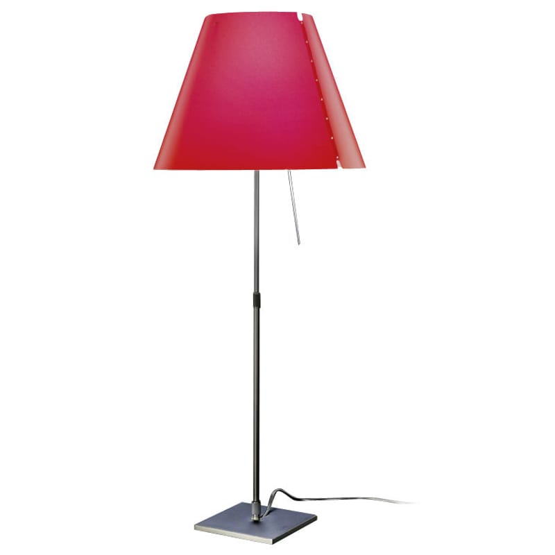 Luminaire - Lampes de table - Lampe de table Costanza plastique rouge / H 76 à 110 cm - Luceplan - Rouge / Pied aluminium - Aluminium peint, Polycarbonate