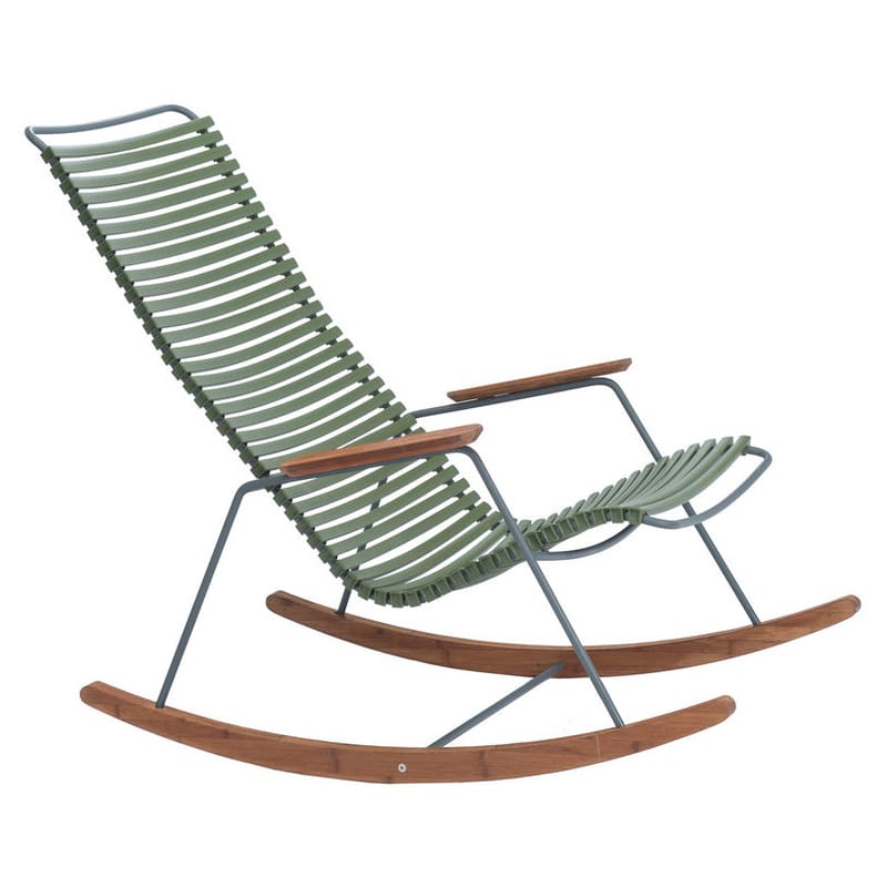 Mobilier - Fauteuils - Rocking chair Click plastique vert / bambou - Houe - Vert Olive - Bambou, Matière plastique, Métal