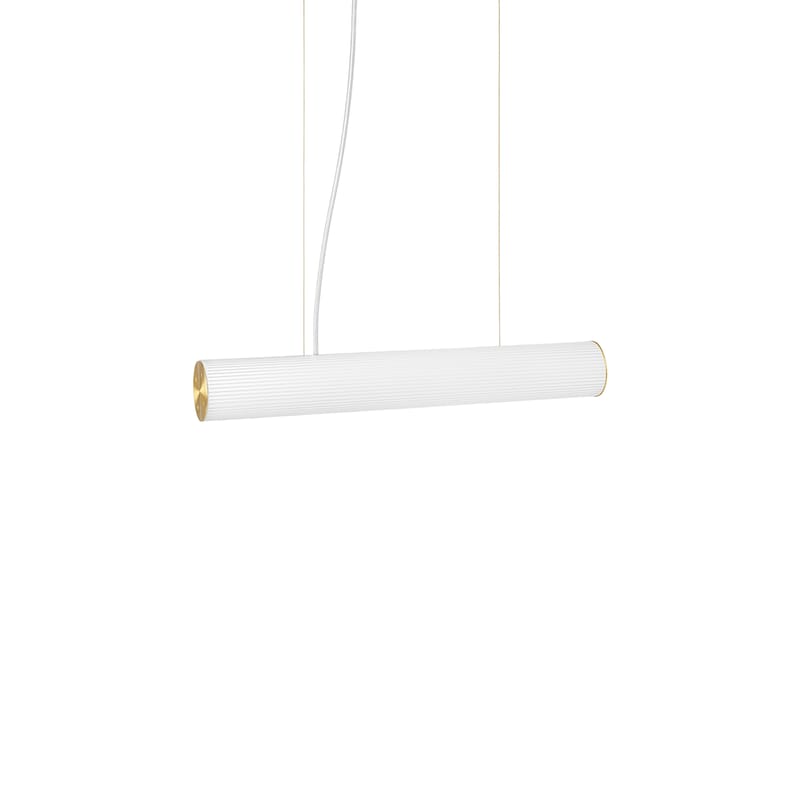 Luminaire - Suspensions - Suspension Vuelta LED verre blanc Small / L 60 cm - Verre strié - Ferm Living - Laiton / Blanc - Laiton, Verre opalin strié