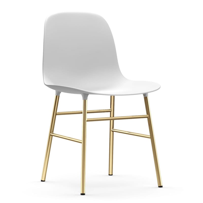 Furniture - Chairs - Form Chair plastic material white gold / Brass foot - Normann Copenhagen - White / Brass - Brass plated steel, Polypropylene