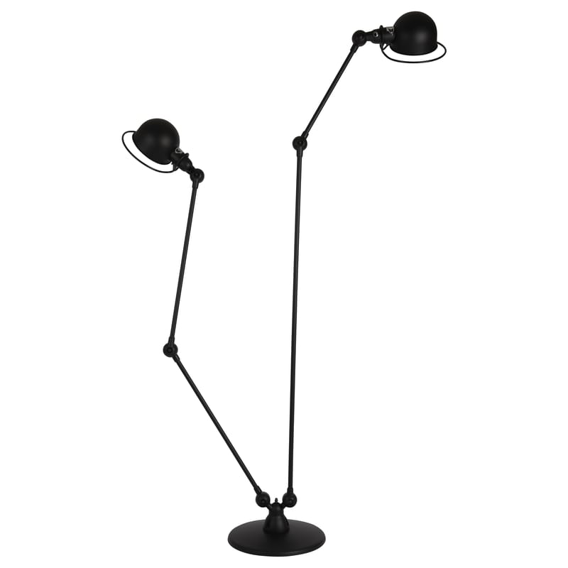 Luminaire - Lampadaires - Liseuse Loft métal céramique noir /Double - 2 bras articulés - H max 160 cm / 120 cm - Jieldé - Noir mat - Acier inoxydable, Porcelaine