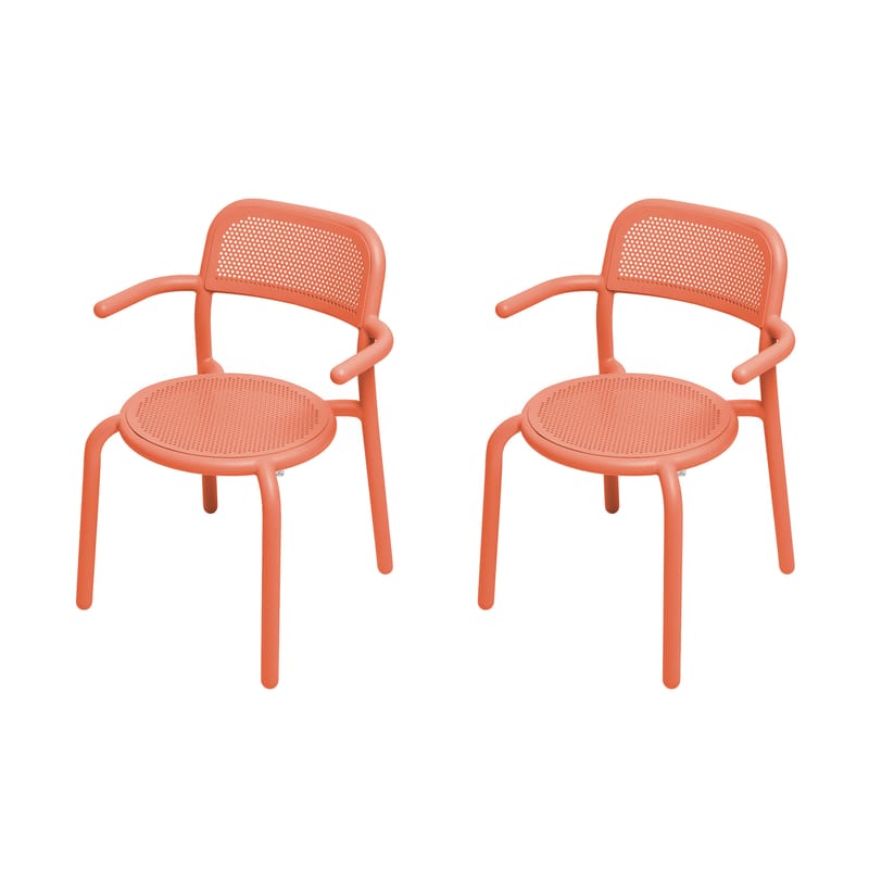 Mobilier - Chaises, fauteuils de salle à manger - Fauteuil empilable Toní métal orange / Set de 2 - Fatboy - Mandarine - Aluminium peinture poudre