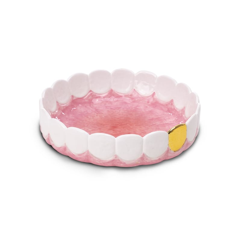 Decoration - Centrepieces & Centrepiece Bowls - Holy Smokes Bowl ceramic pink white / Trinket bowl  - Ceramic / Ø 20 cm - Seletti - White, gold & pink - Ceramic