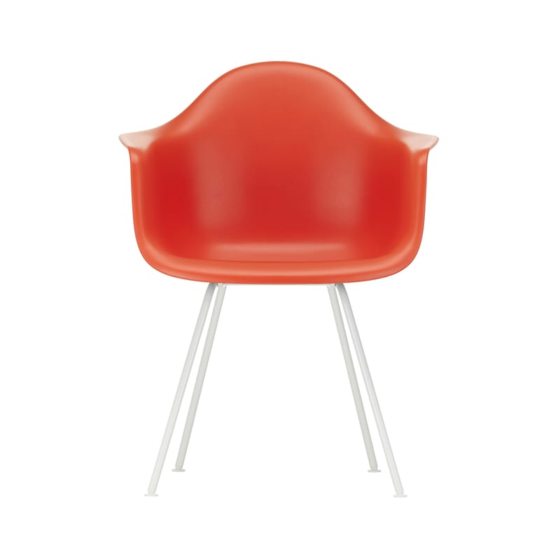 Mobilier - Chaises, fauteuils de salle à manger - Fauteuil DAX - Eames Plastic Armchair plastique rouge / (1950) - Pieds blancs - Vitra - Rouge coquelicot / Pieds blancs - Acier laqué époxy, Polypropylène