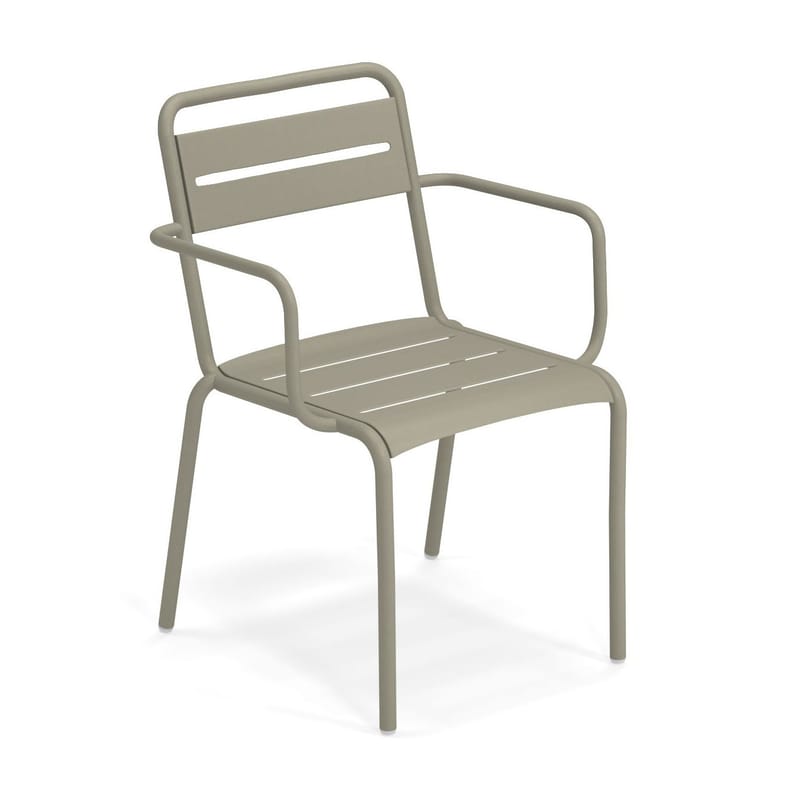 Mobilier - Chaises, fauteuils de salle à manger - Fauteuil empilable Star métal gris / Aluminium - Emu - Gris-vert - Aluminium