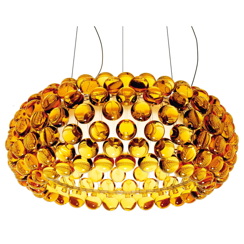 Lighting - Pendant Lighting - Caboche Media Pendant plastic material yellow orange Media - Foscarini - Amber - Ø 50 cm - PMMA