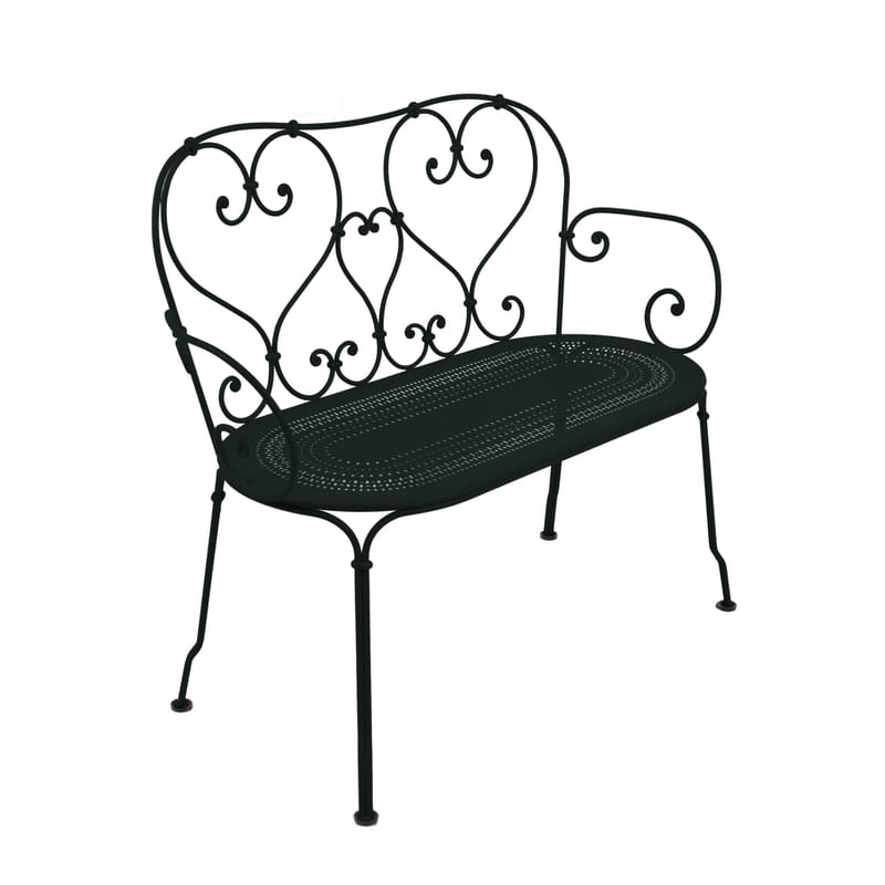 Furniture - Benches - 1900 Bench with backrest metal black - Fermob - Liquorice - Steel
