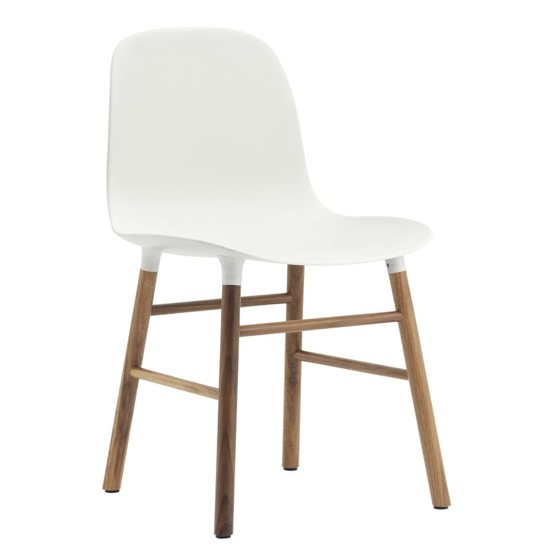 Furniture - Chairs - Form Chair plastic material white natural wood Walnut leg - Normann Copenhagen - White / walnut - Polypropylene, Walnut