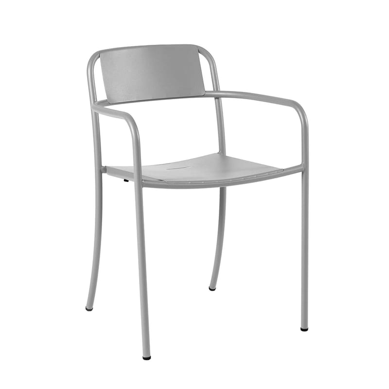 Mobilier - Chaises, fauteuils de salle à manger - Fauteuil empilable Patio métal gris / Tôle pleine - Tolix - Gris Souris - Acier inoxydable