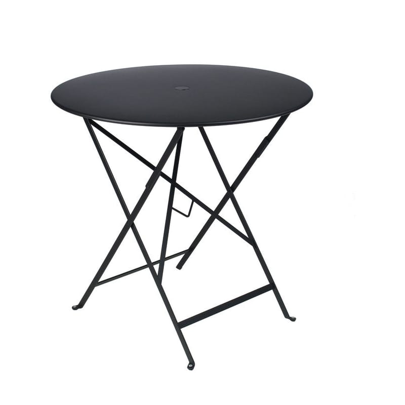 Outdoor - Garden Tables - Bistro Foldable table metal black Ø 77cm - Foldable - With umbrella hole - Fermob - Liquorice - Lacquered steel