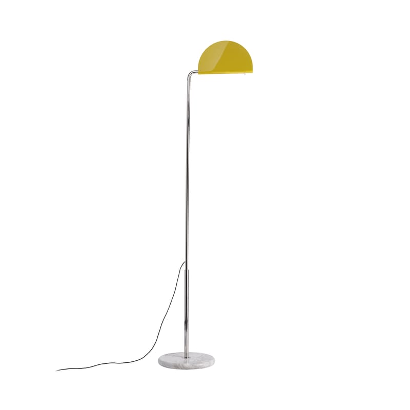 Luminaire - Lampadaires - Lampadaire Mezzaluna LED métal jaune / Bruno Gecchelin, 1975 - Orientable - DCW éditions - Jaune Calme - Acier, Aluminium, Marbre