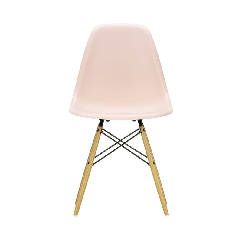 Möbel - Stühle  - Stuhl DSW - Eames Plastic Side Chair plastikmaterial rosa / (1950) - Helles Holz - Vitra - Zartrosa / Helles Holz - Massivahorn, Polypropylen