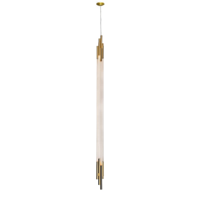 Luminaire - Suspensions - Suspension ORG Vertical Large verre blanc / LED -H 200 cm - DCW éditions - L 200 cm / Blanc & laiton - Aluminium anodisé, Verre opalin