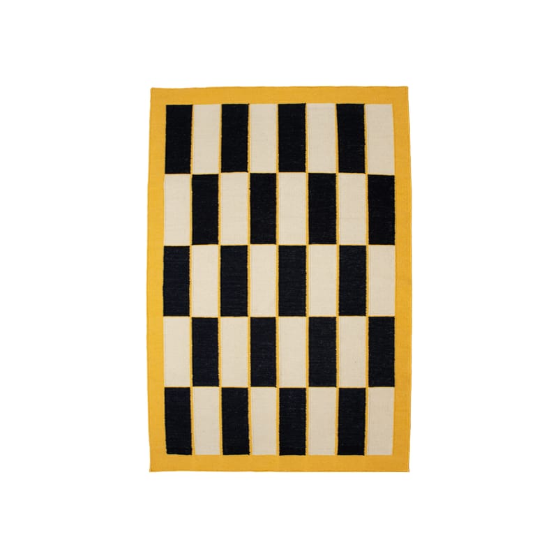 Décoration - Tapis - Tapis Black Square / 180 x 120 m - Coton tissé main - COLORTHERAPIS - 180 x 120 cm / Noir & jaune - Coton
