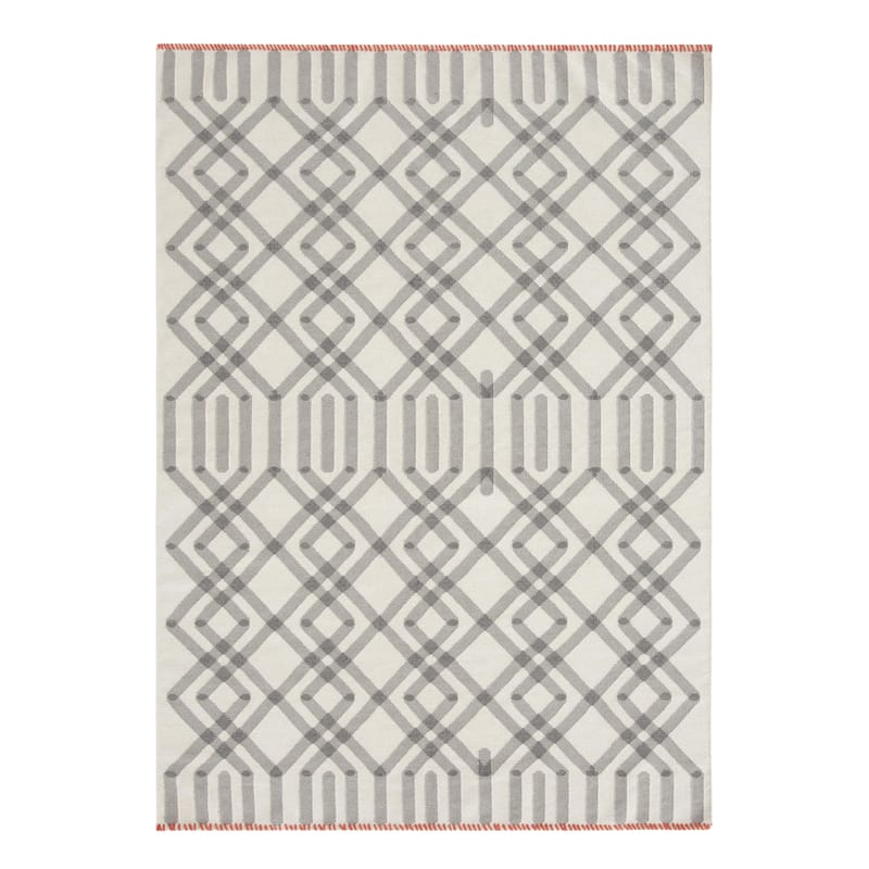 Décoration - Tapis - Tapis Duna Kilim  blanc gris / 170 x 240 cm - Reversible - Gan - Blanc & Gris / Coutures rouges - Laine