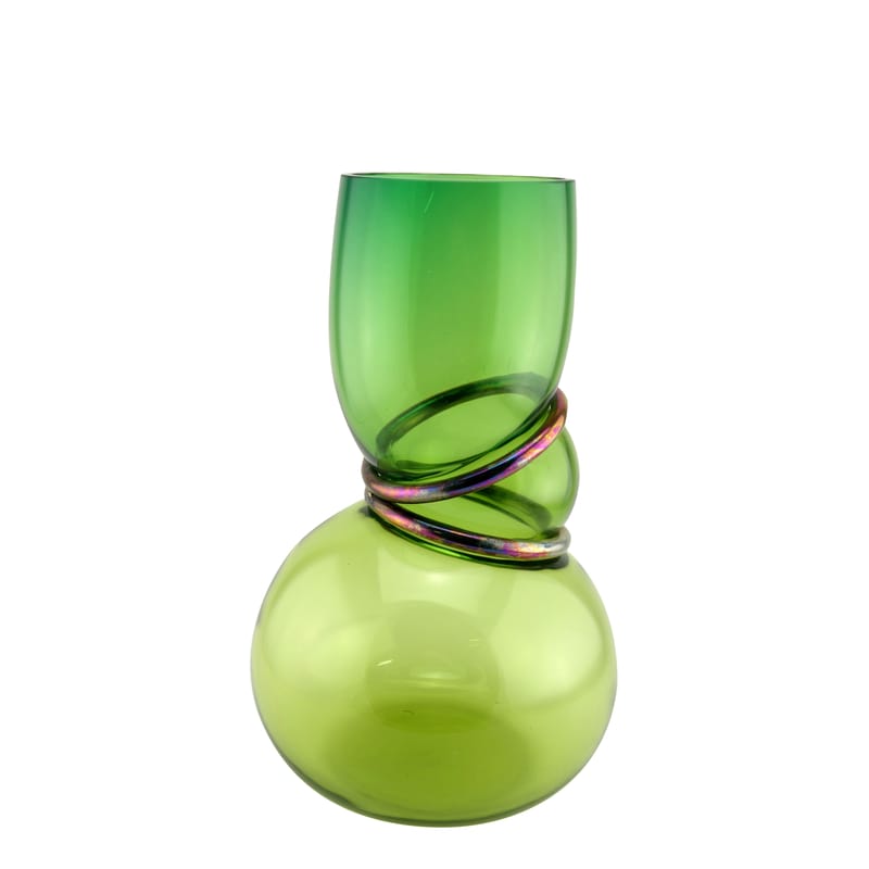 Décoration - Vases - Vase Double ring verre vert / H 34 cm - Fait main - Vanessa Mitrani - Vert aqua transparent - Métal, Vert soufflé