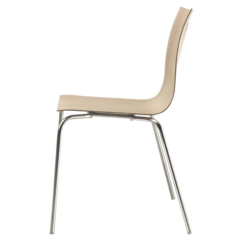 Mobilier - Chaises, fauteuils de salle à manger - Chaise empilable Thin blanc bois naturel - Lapalma - Chêne blanchi - Acier sablé, Multiplis de chêne blanchi