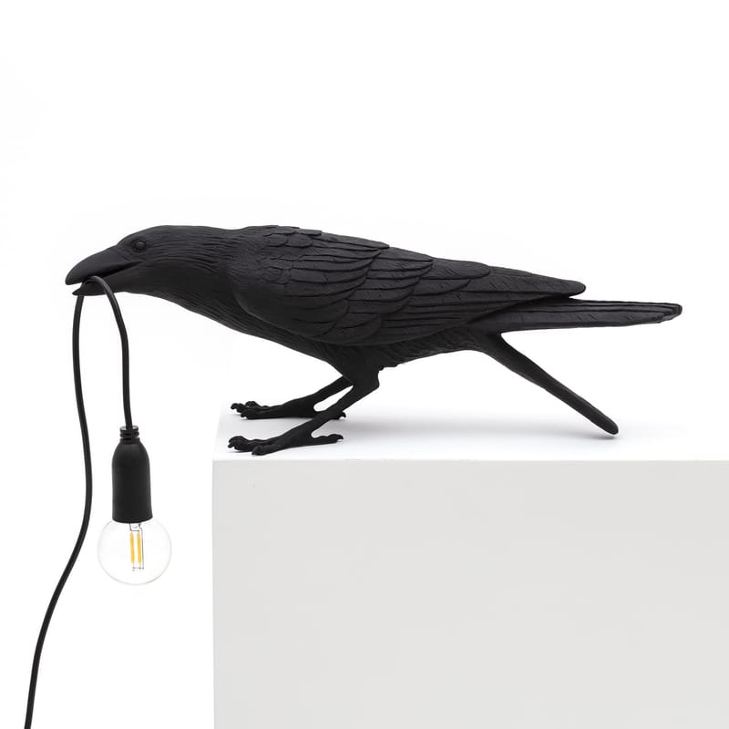 Luminaire - Lampes de table - Lampe de table Bird Playing / Corbeau joueur plastique noir - Seletti - Corbeau joueur / Noir - Résine