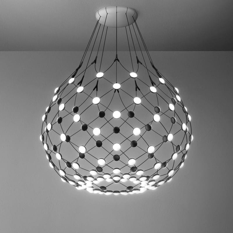Luminaire - Suspensions - Suspension Mesh LED Medium métal plastique noir /  Ø 80 x H 60 cm - Luceplan - Ø 80  cm / Noir - Acier, Polycarbonate