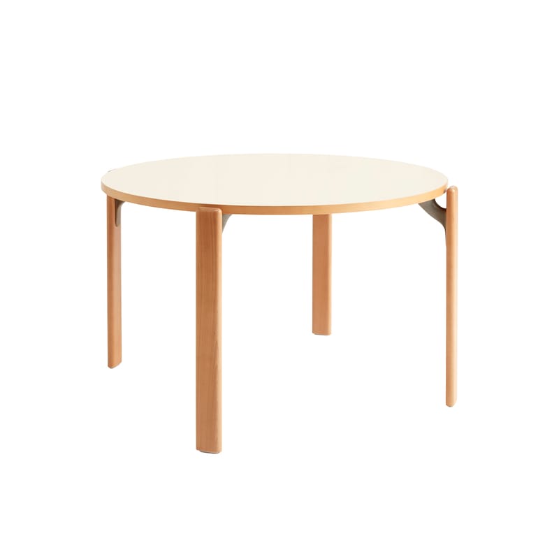 Mobilier - Tables - Table ronde Rey beige bois naturel / By Bruno Rey x Dietiker, 1971 - Ø 128,5 cm - Hay - Ivoire / Piètement bois clair - Hêtre massif, Stratifié